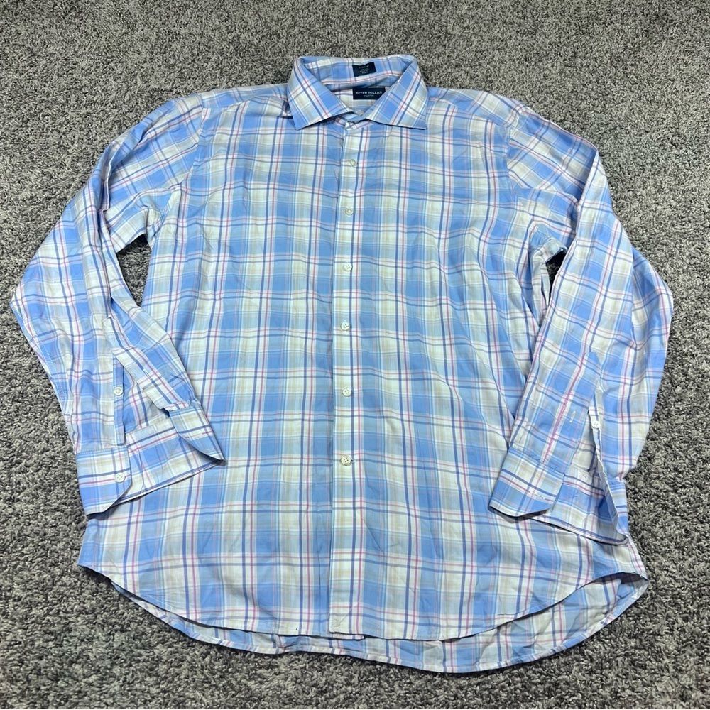 Peter Millar Collection Long Sleeve Button Down Shirt Plaid Blue Size XL